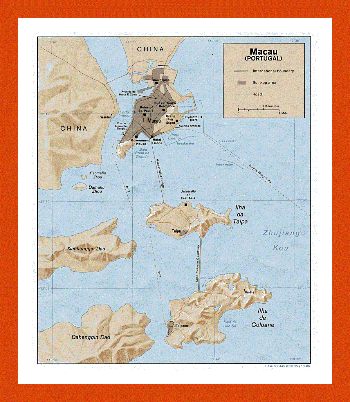 Political map of Macau - 1986