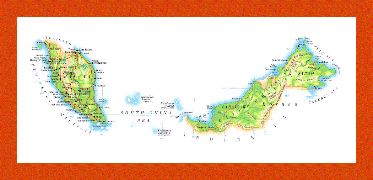Elevation map of Malaysia