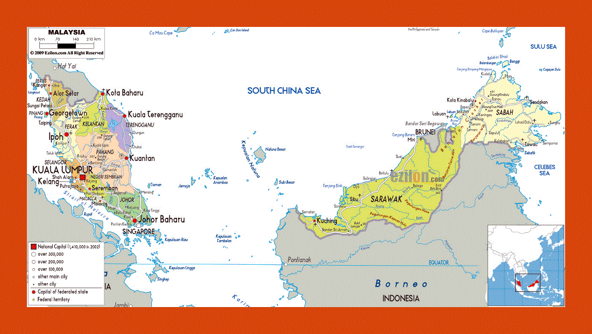 Political and administrative map of Malaysia
