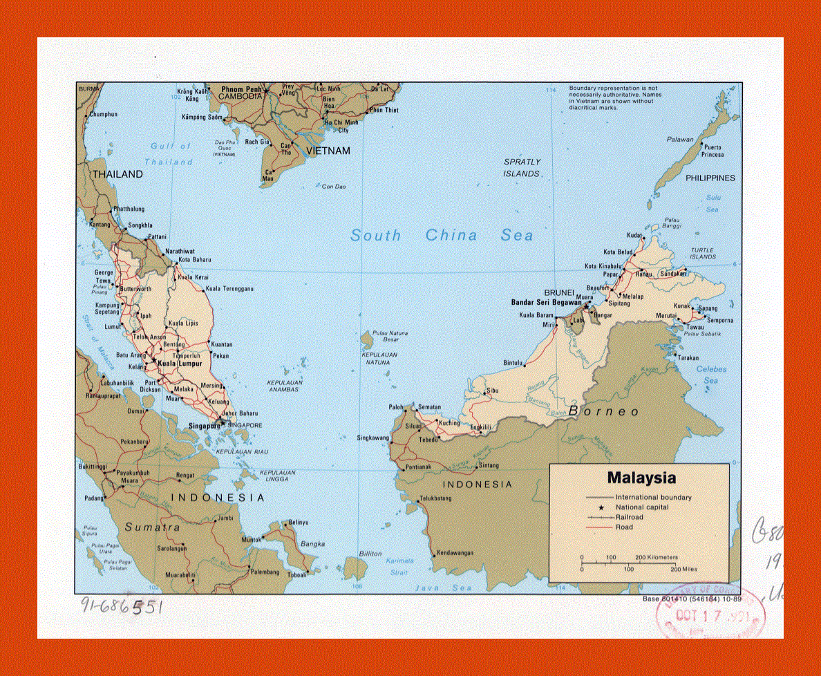 Political map of Malaysia - 1989