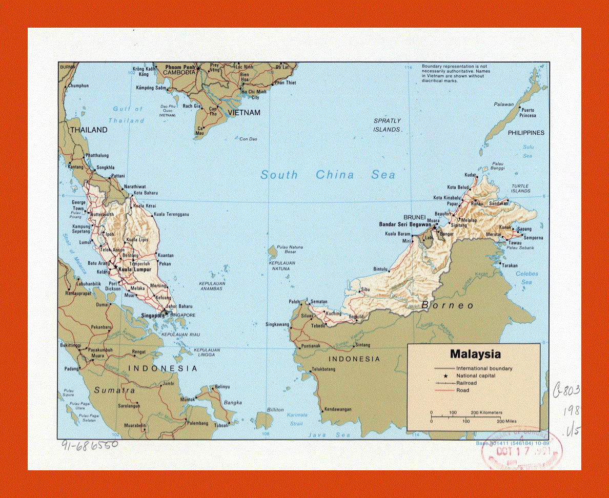 Political map of Malaysia - 1989