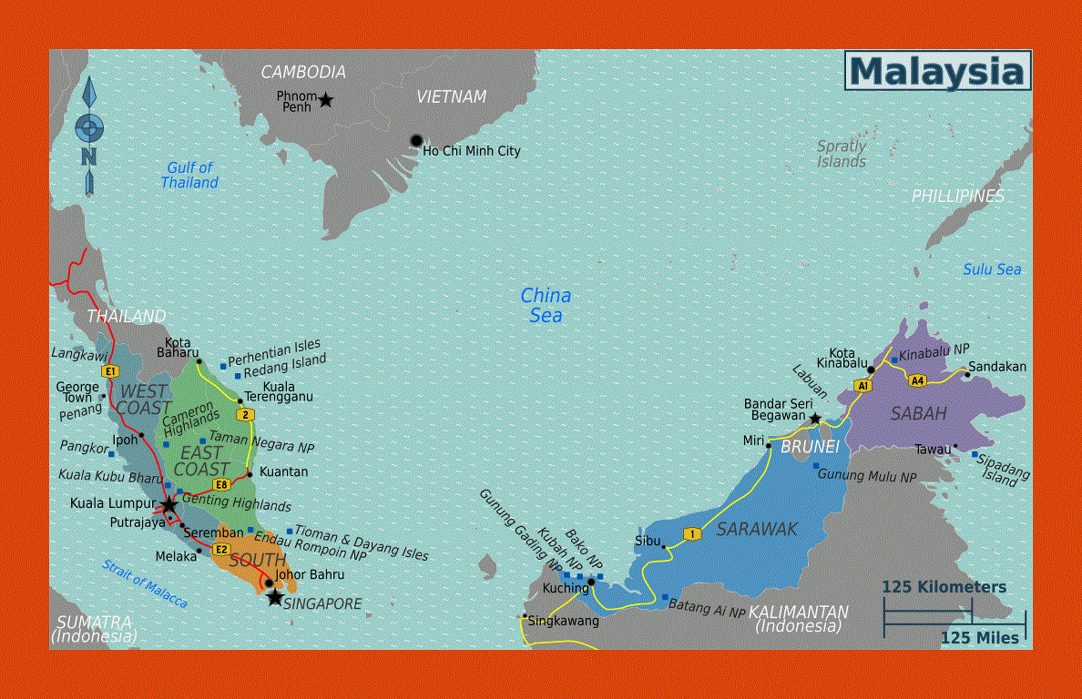 Regions map of Malaysia