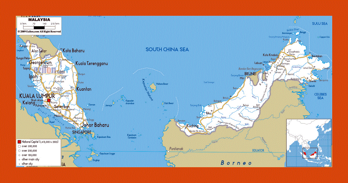 Road map of Malaysia