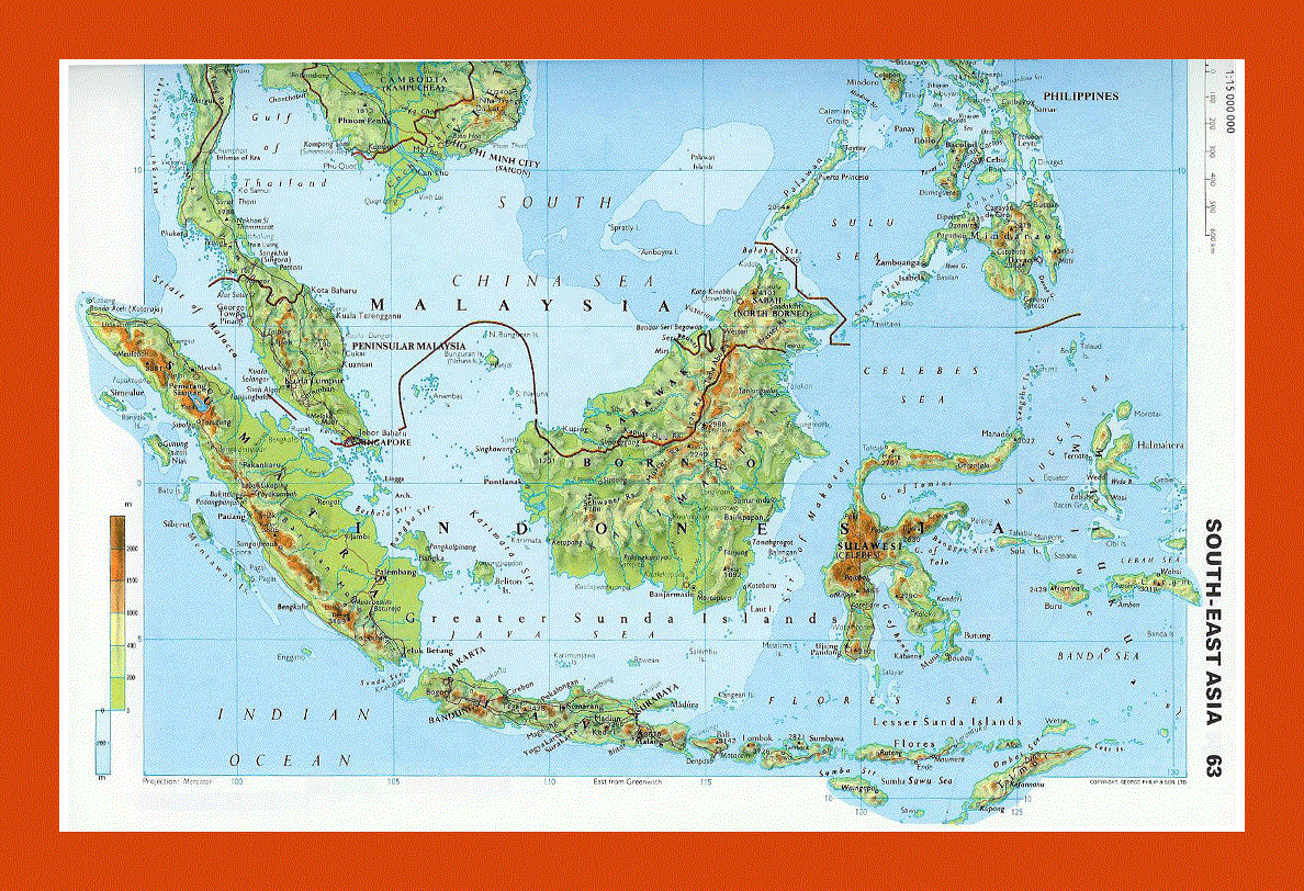 Topographical map of Malaysia