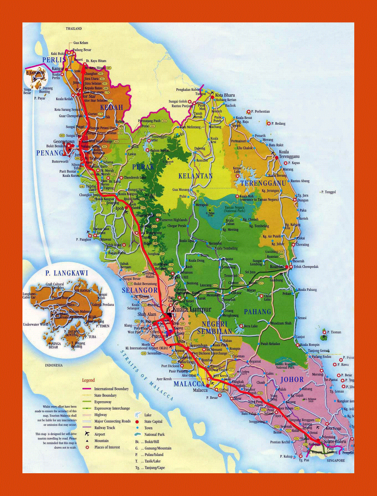 Tourist and administrative map of West Malaysia