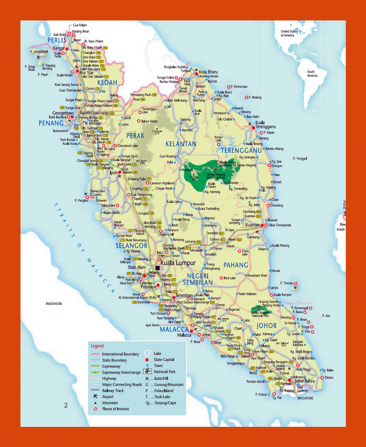 Tourist map of West Malaysia