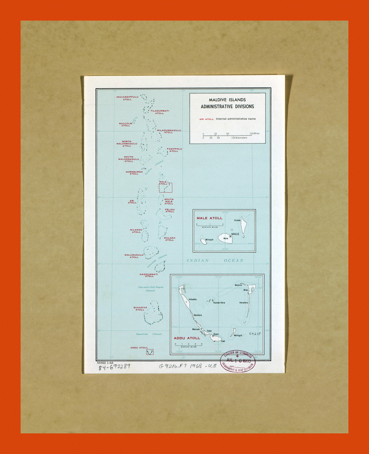 Administrative divisions map of Maldives - 1968