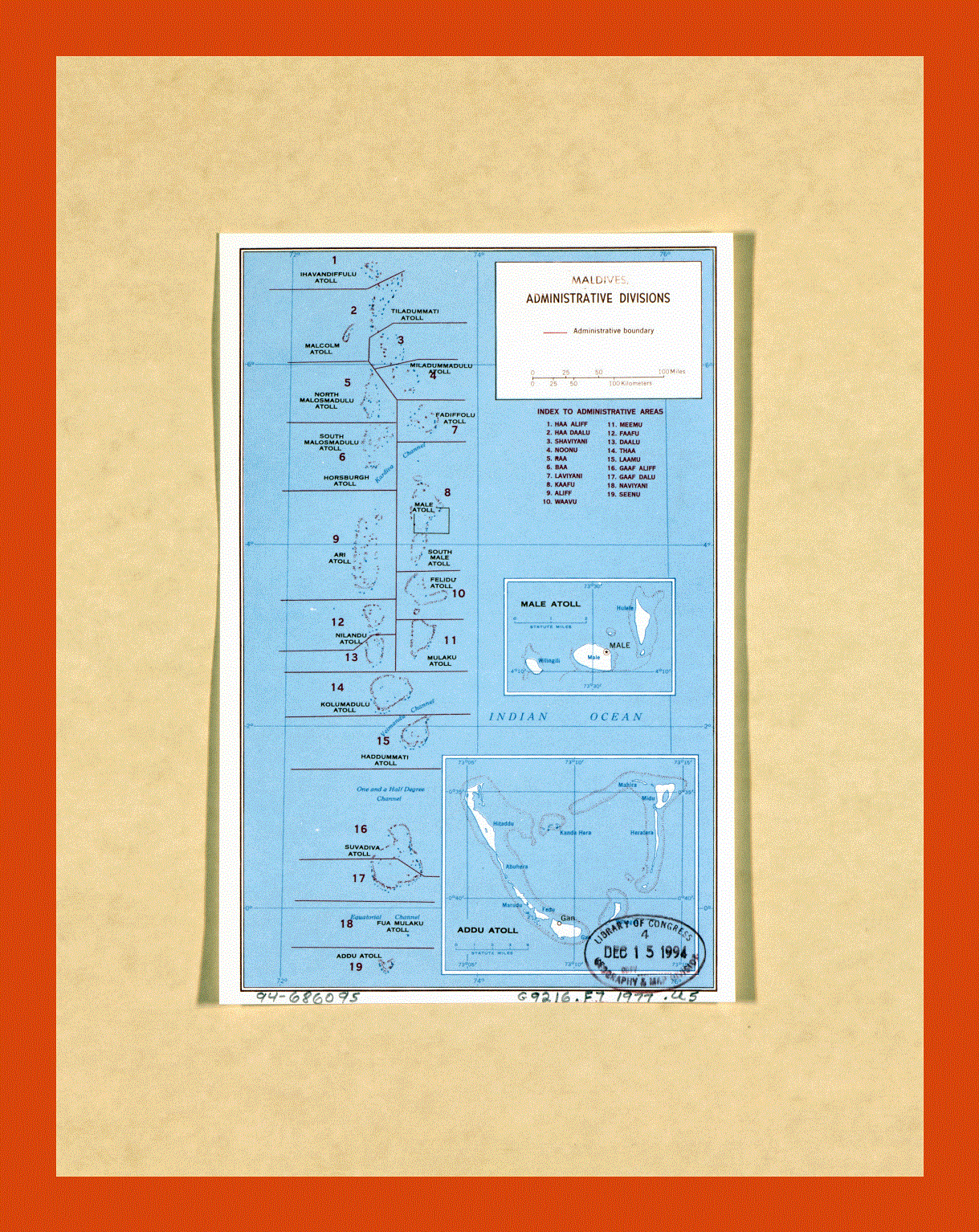 Administrative divisions map of Maldives - 1977