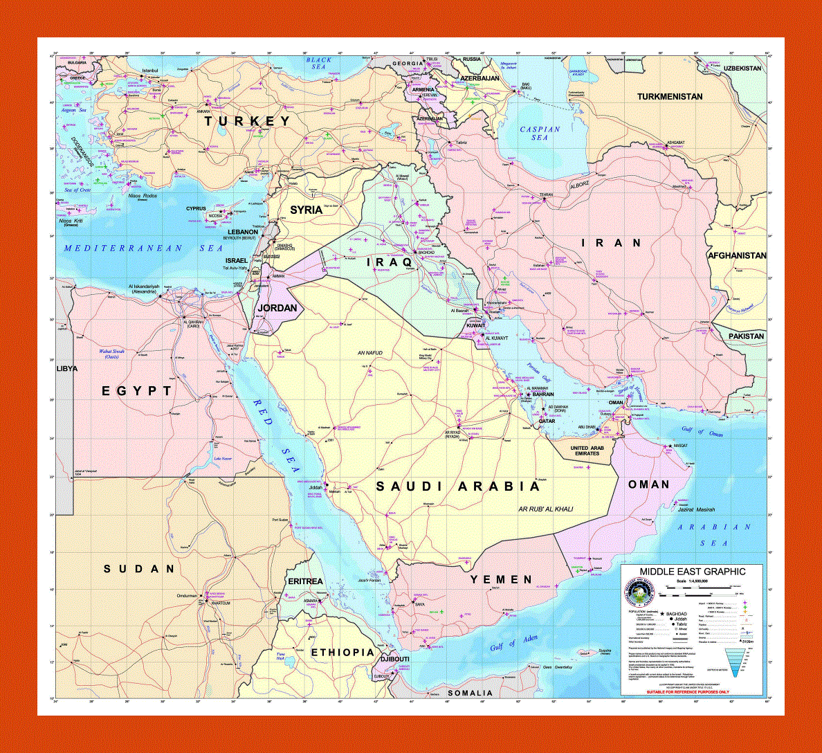 Graphic map of the Middle East - 2003
