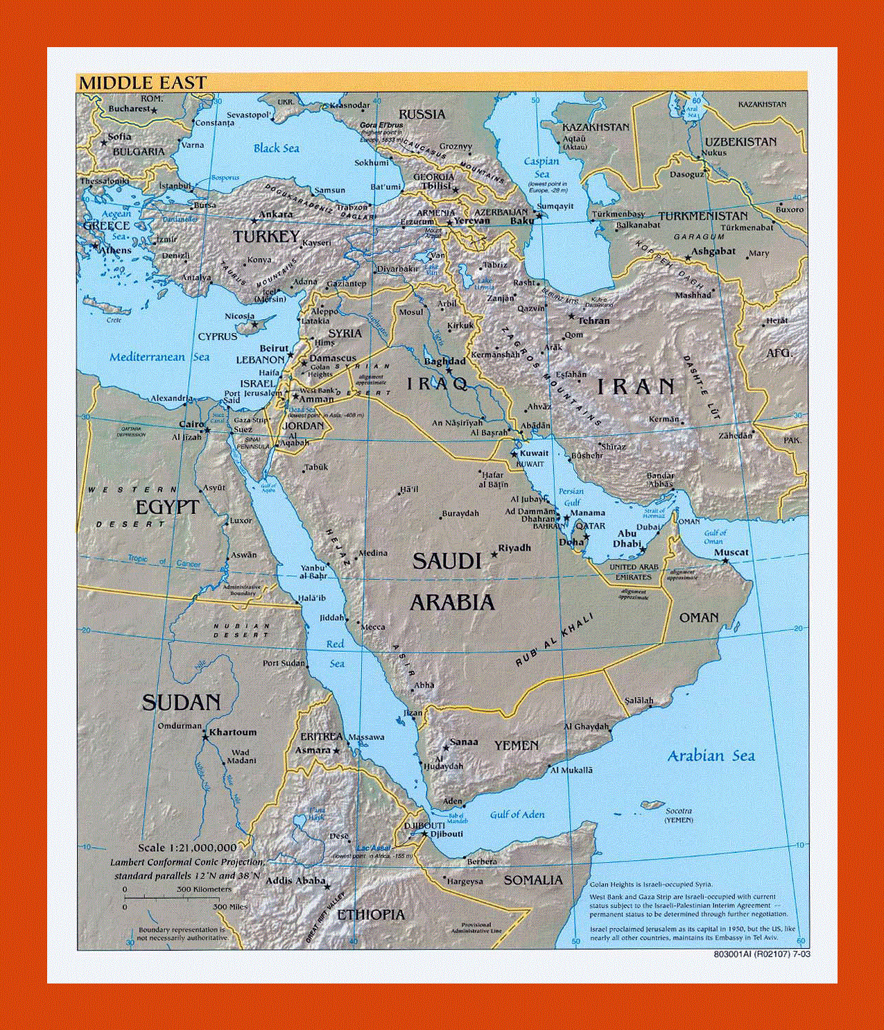 physical map of southwest asia mountains