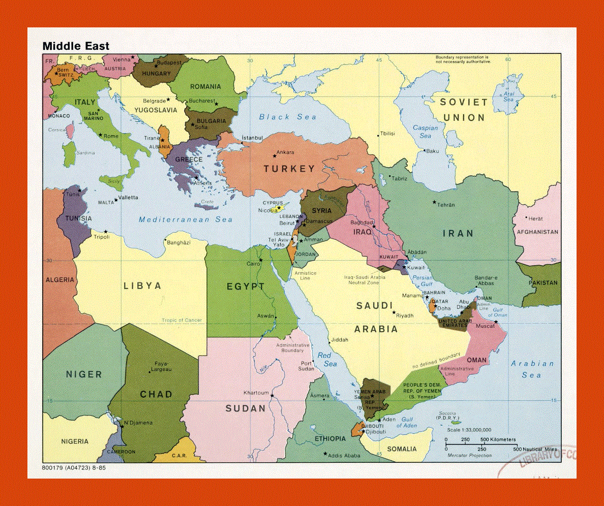 Political map of the Middle East - 1985