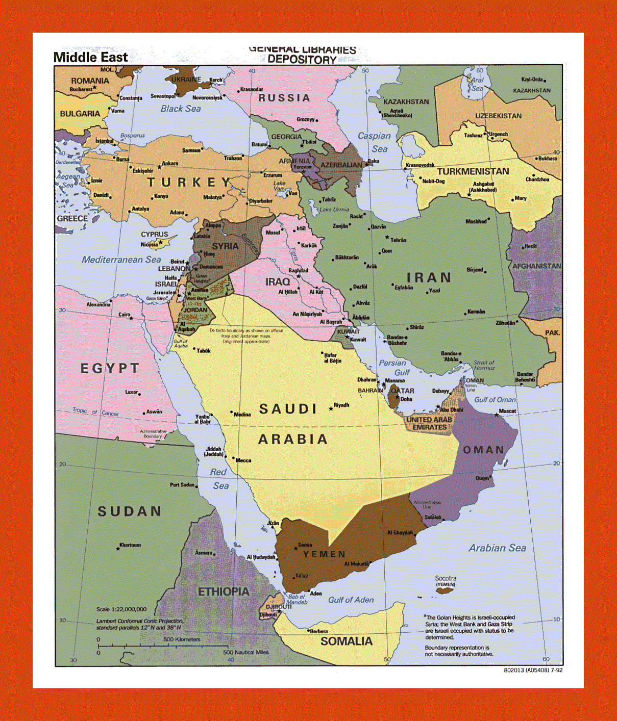 Political map of the Middle East - 1992