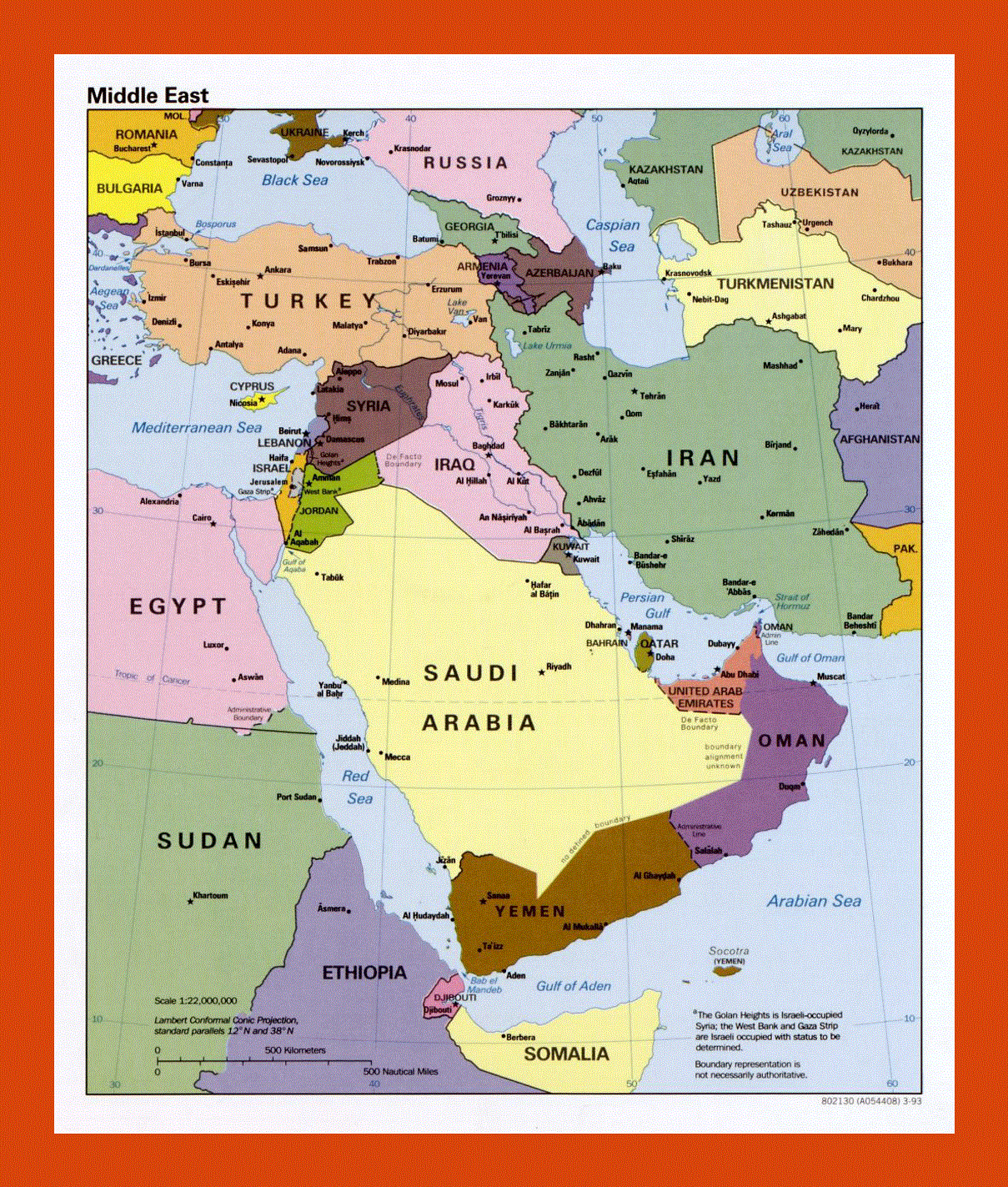 Political map of the Middle East - 1993