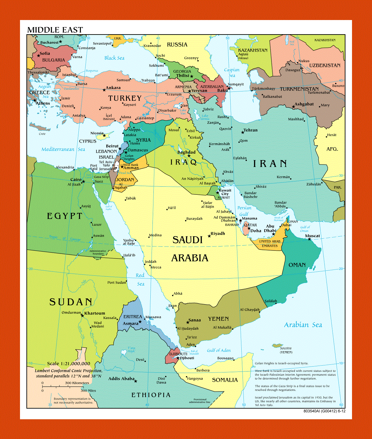 Political map of the Middle East - 2012