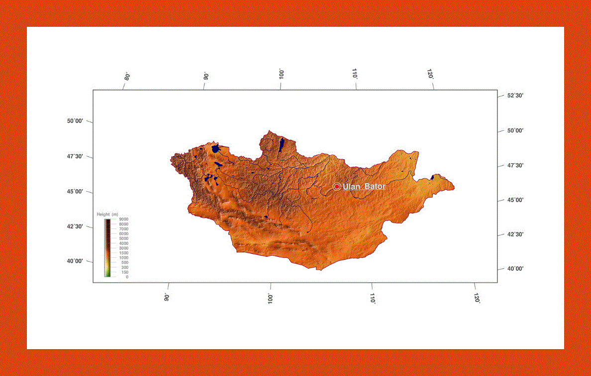 Elevation map of Mongolia