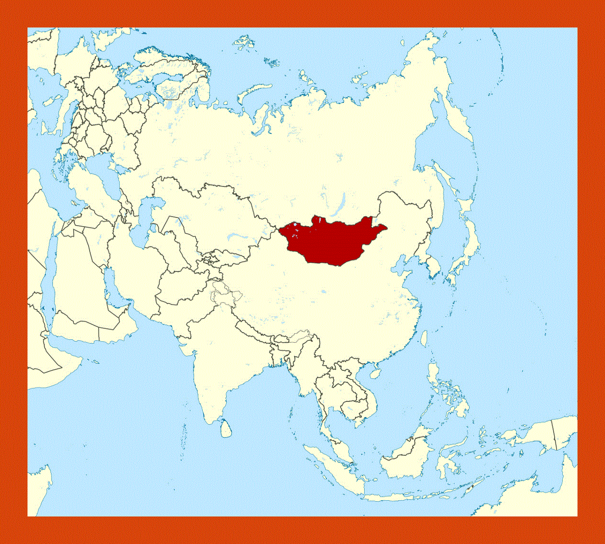 Location map of Mongolia in Asia