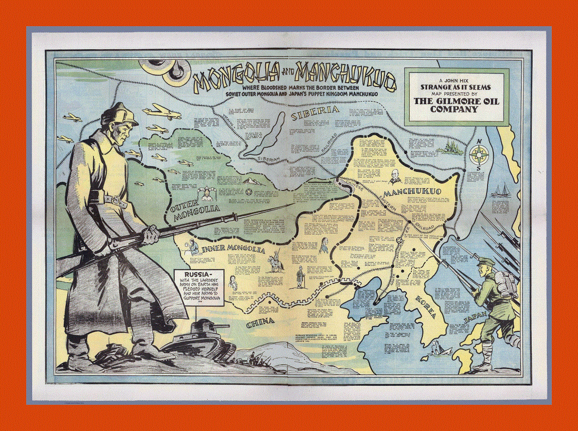 Old map of Mongolia and Manchukuo - 1936