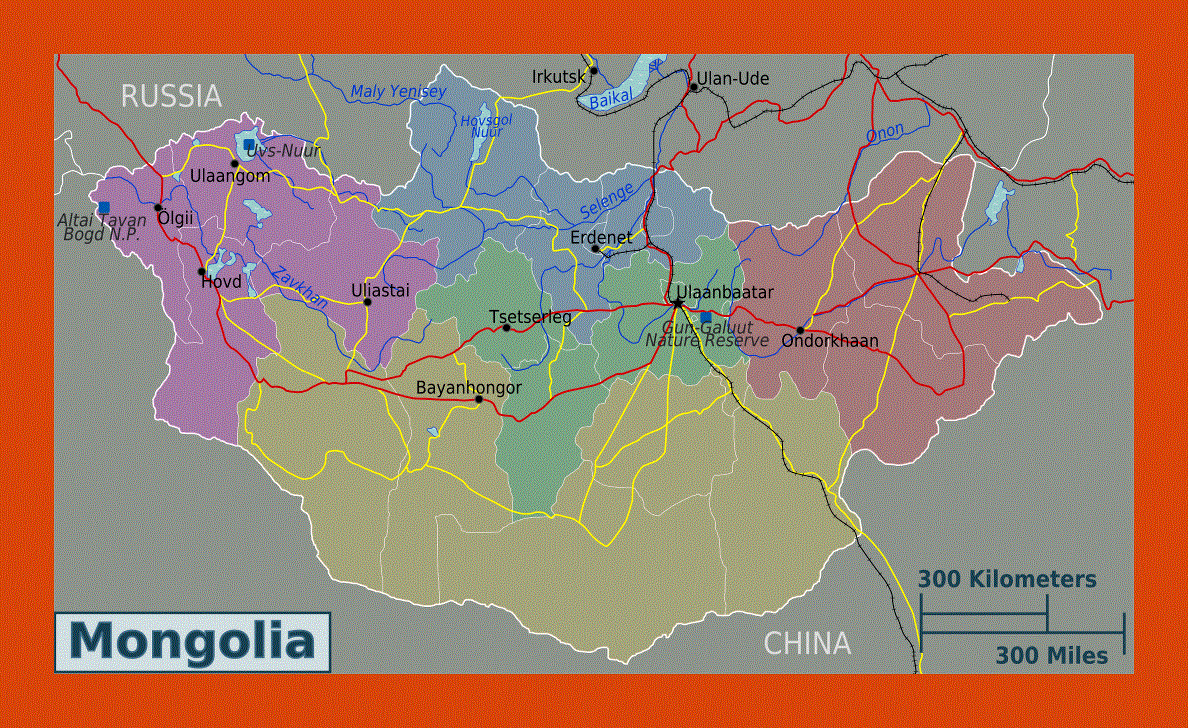 Regions map of Mongolia