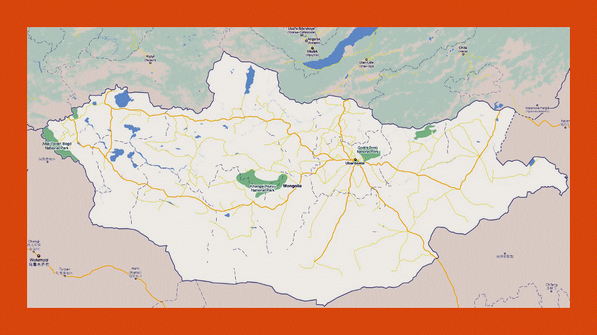 Road map of Mongolia