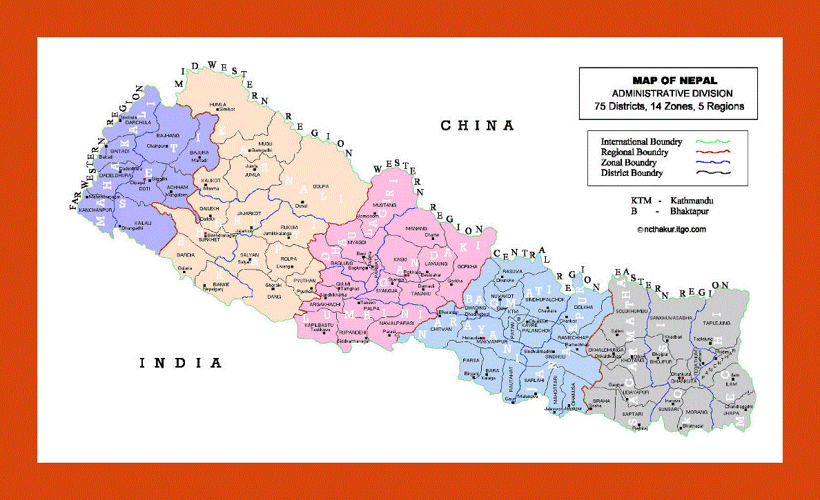 Administrative divisions map of Nepal
