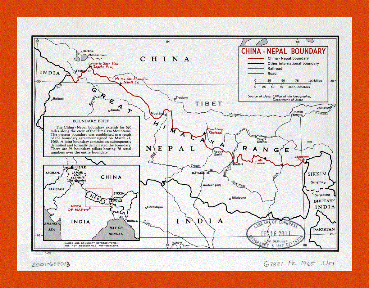 China - Nepal boundary map - 1965