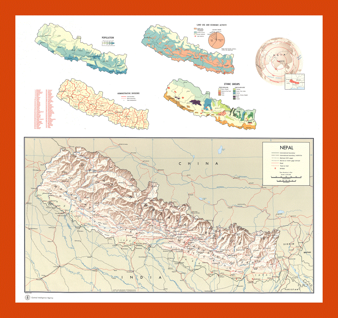 Country profile map of Nepal - 1968