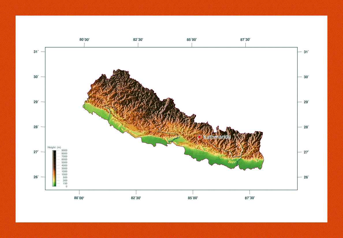 Elevation map of Nepal