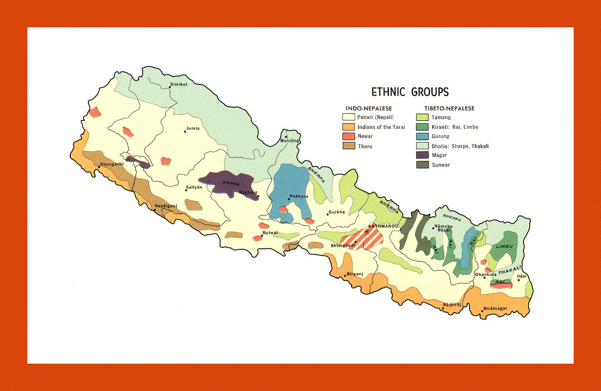 Ethnic groups map of Nepal - 1968