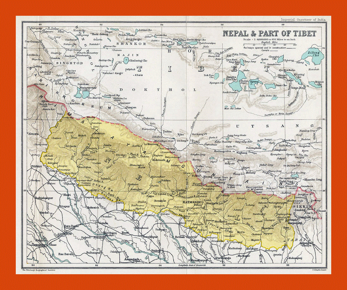 Old map of Nepal - 1907-1909