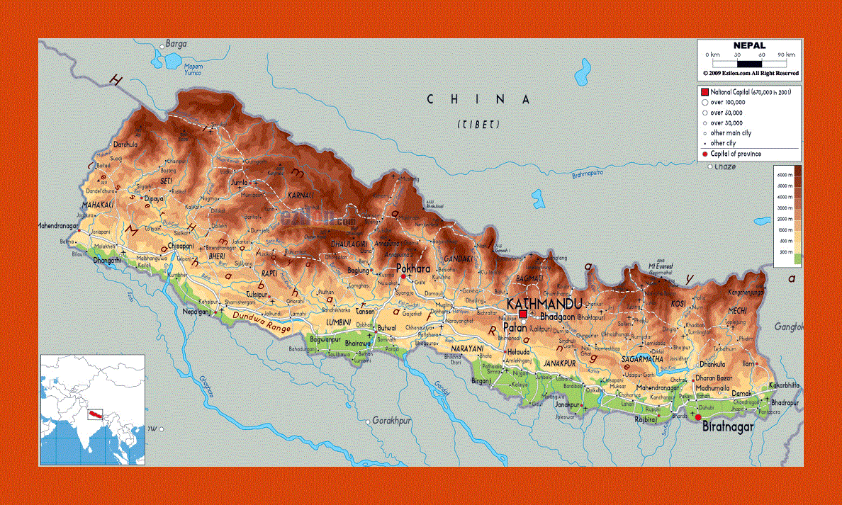 Physical map of Nepal