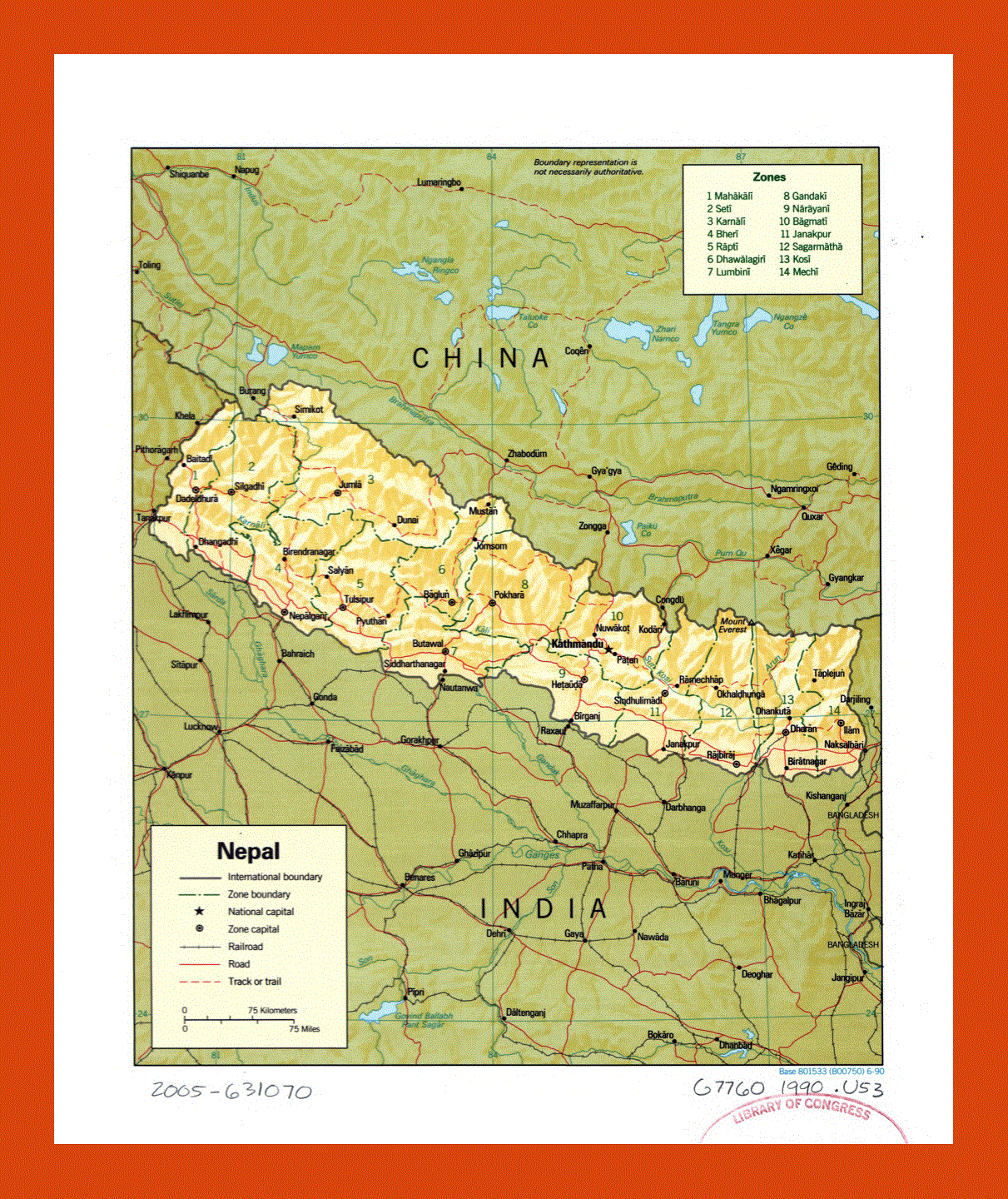 Political and administrative map of Nepal - 1990