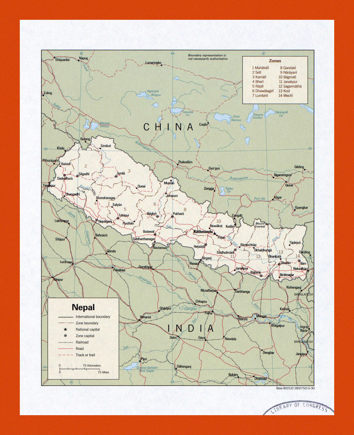 Political and administrative map of Nepal - 1990