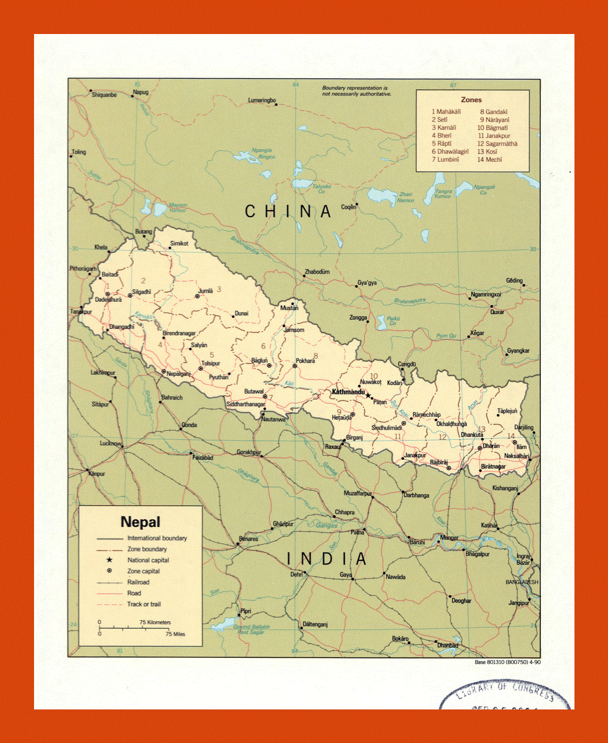 Political and administrative map of Nepal - 1990