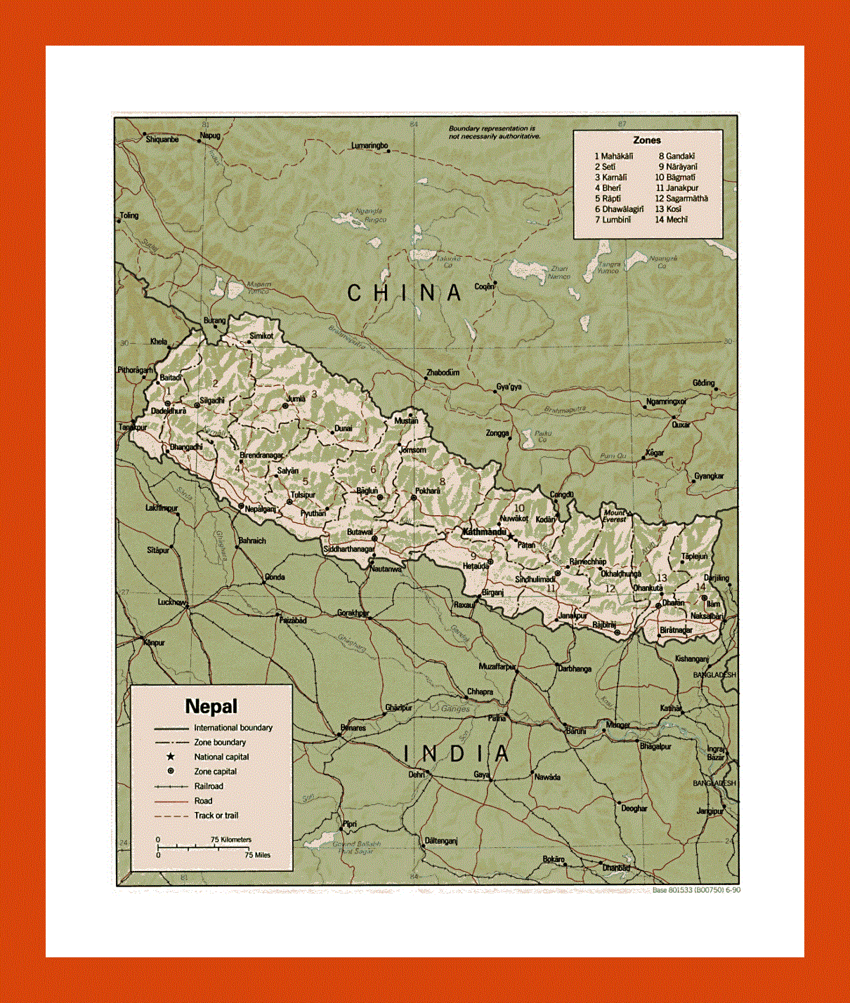 Political and administrative map of Nepal - 1990