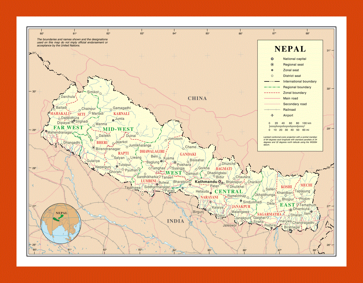 Political and administrative map of Nepal