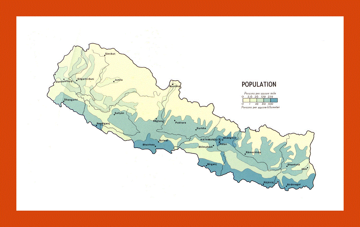 Population map of Nepal - 1968