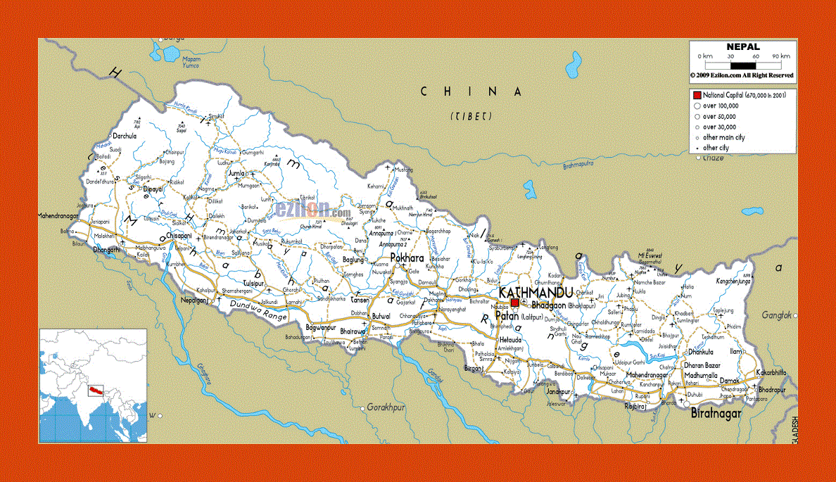 Road map of Nepal