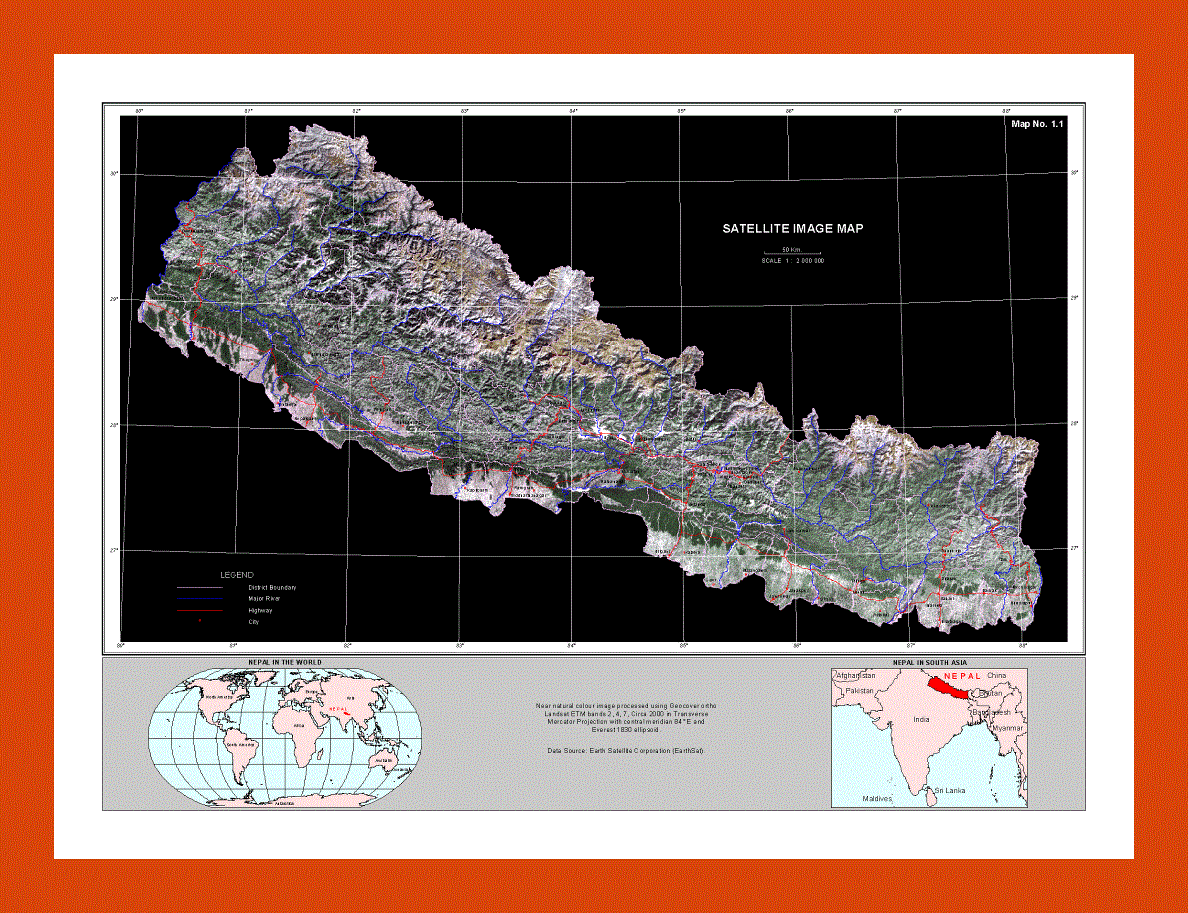Satellite map of Nepal