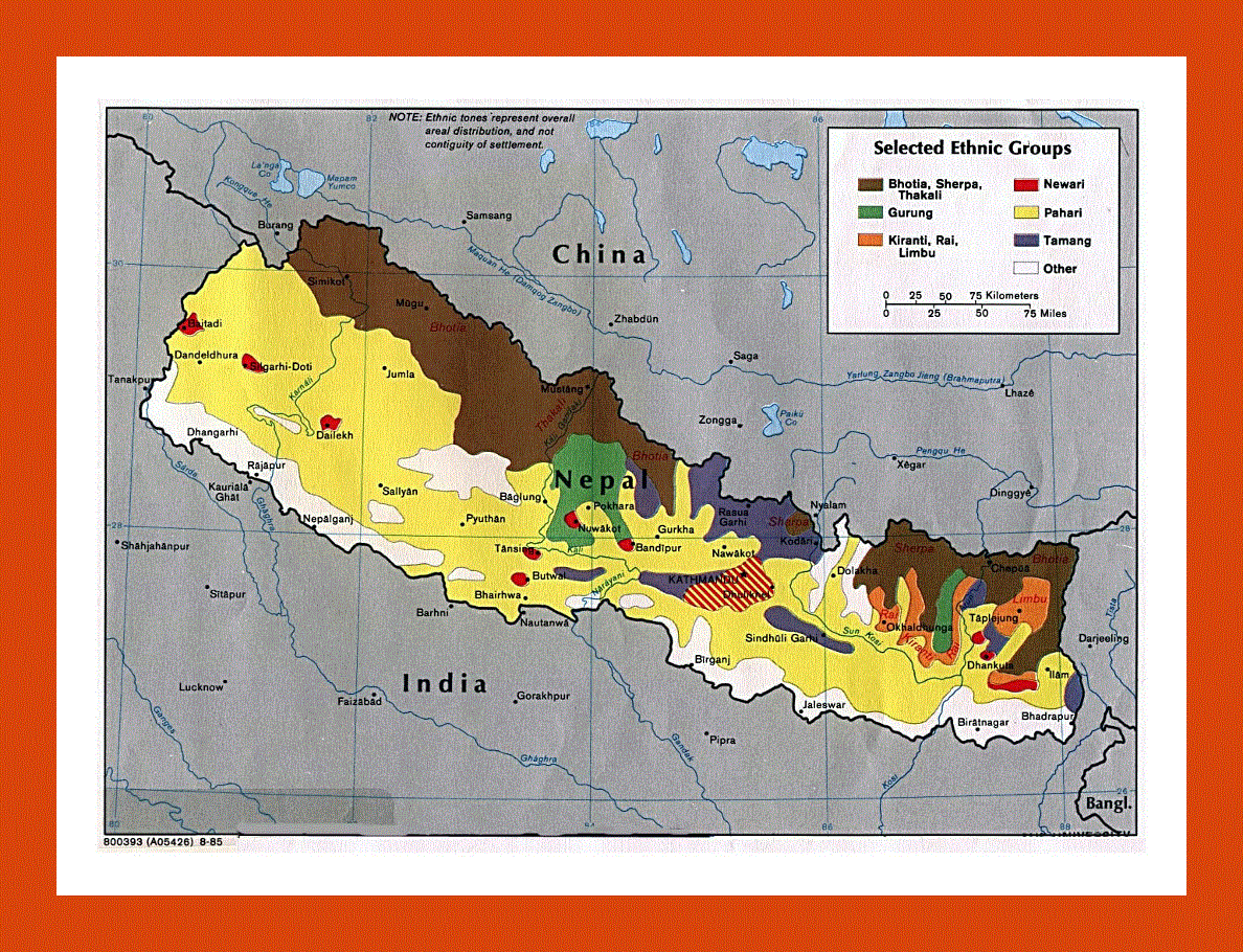 Selected Ethnic Groups map of Nepal - 1985