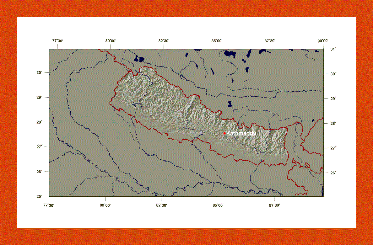 Shaded relief map of Nepal
