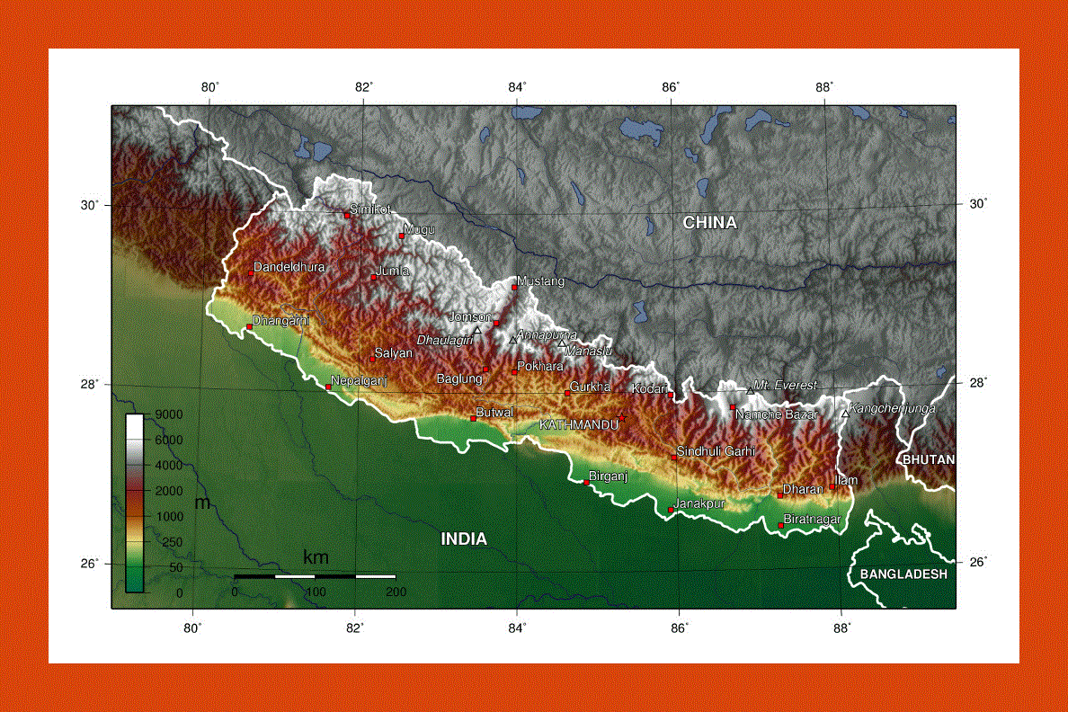 Topographical map of Nepal