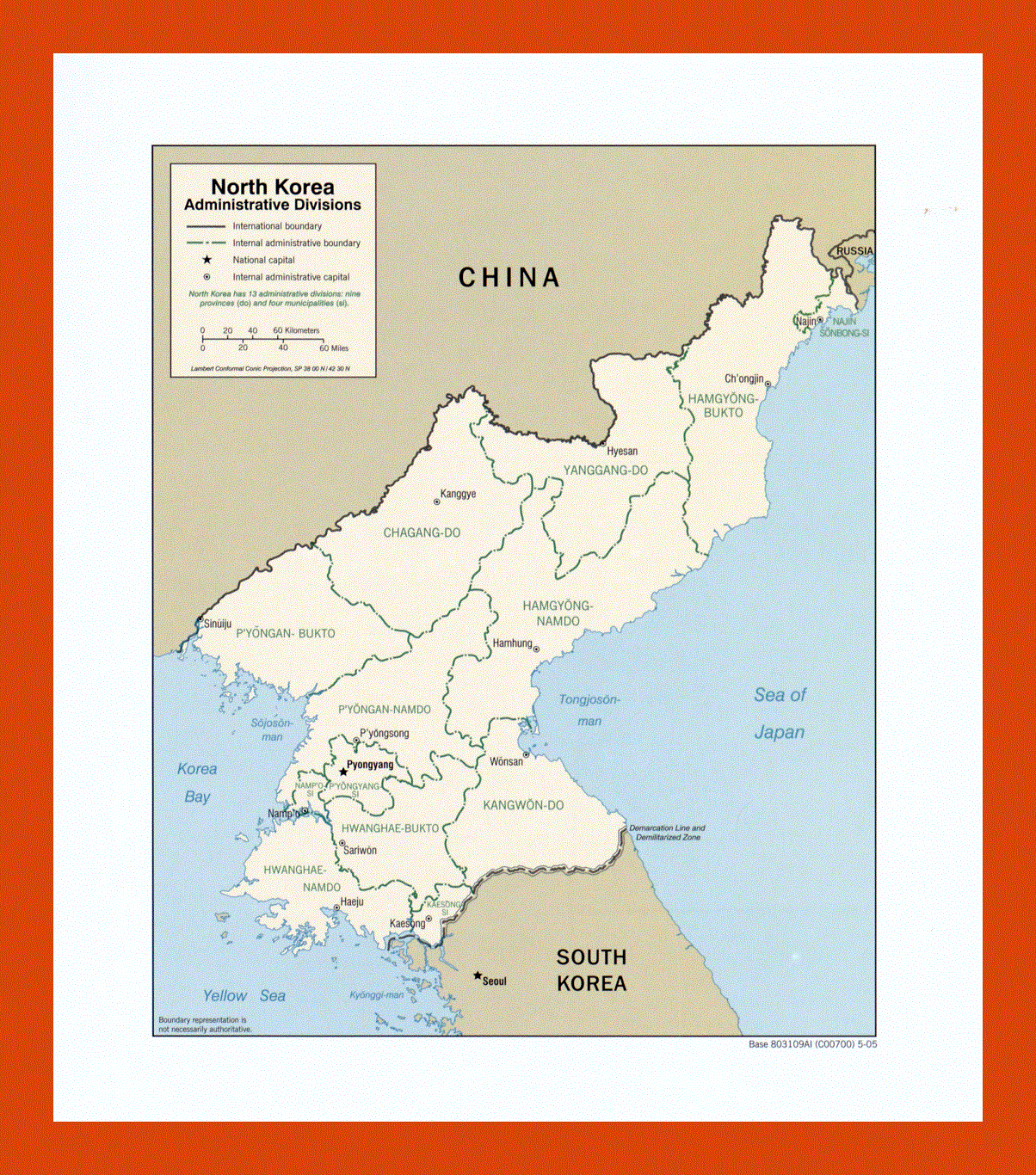 Administrative divisions map of North Korea - 2005