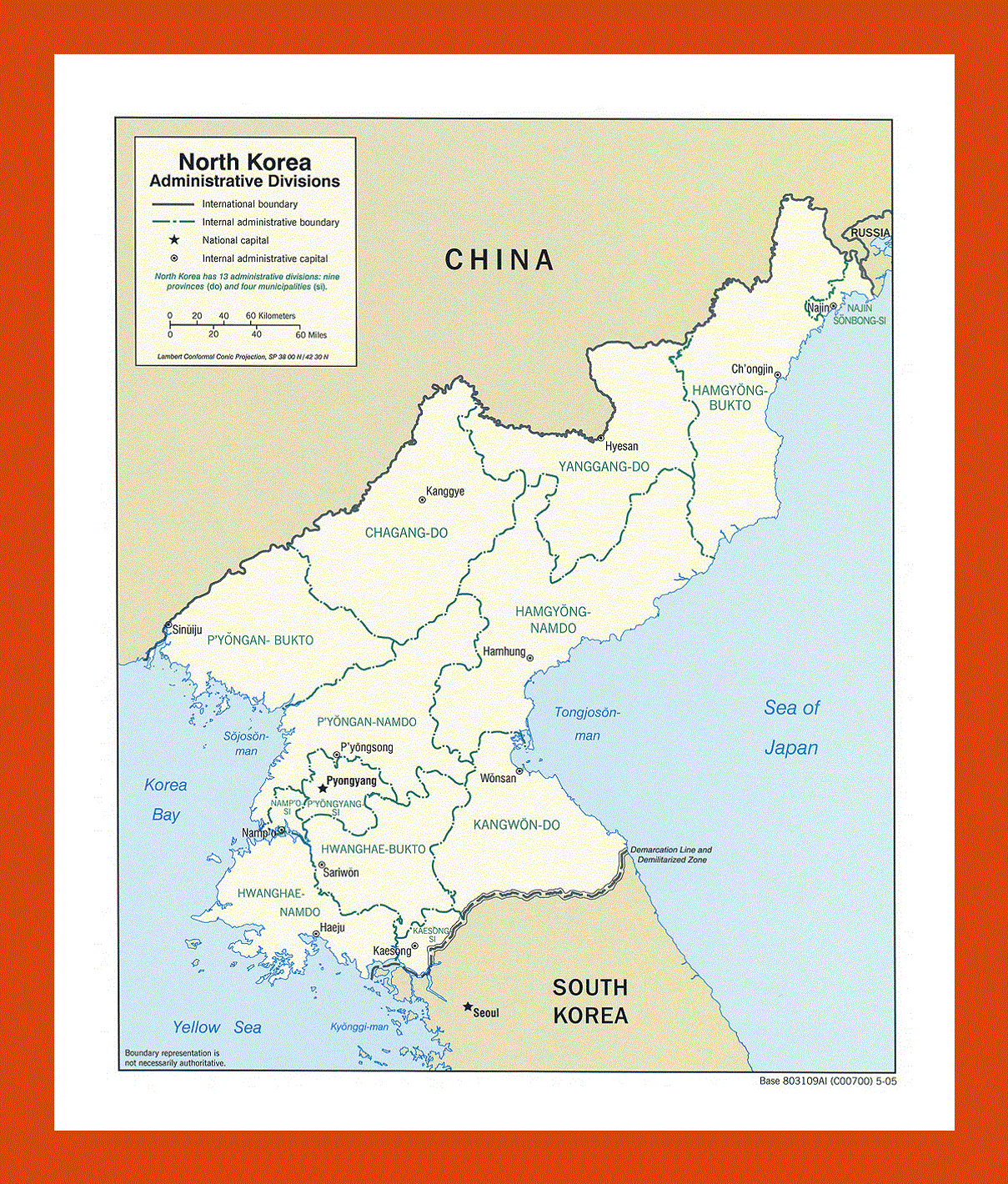 Administrative divisions map of North Korea - 2005