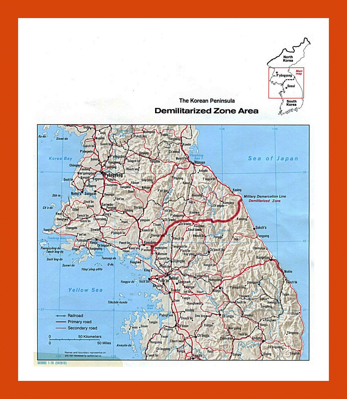 Map of the Korean Peninsula Demilitarized Zone Area - 1978