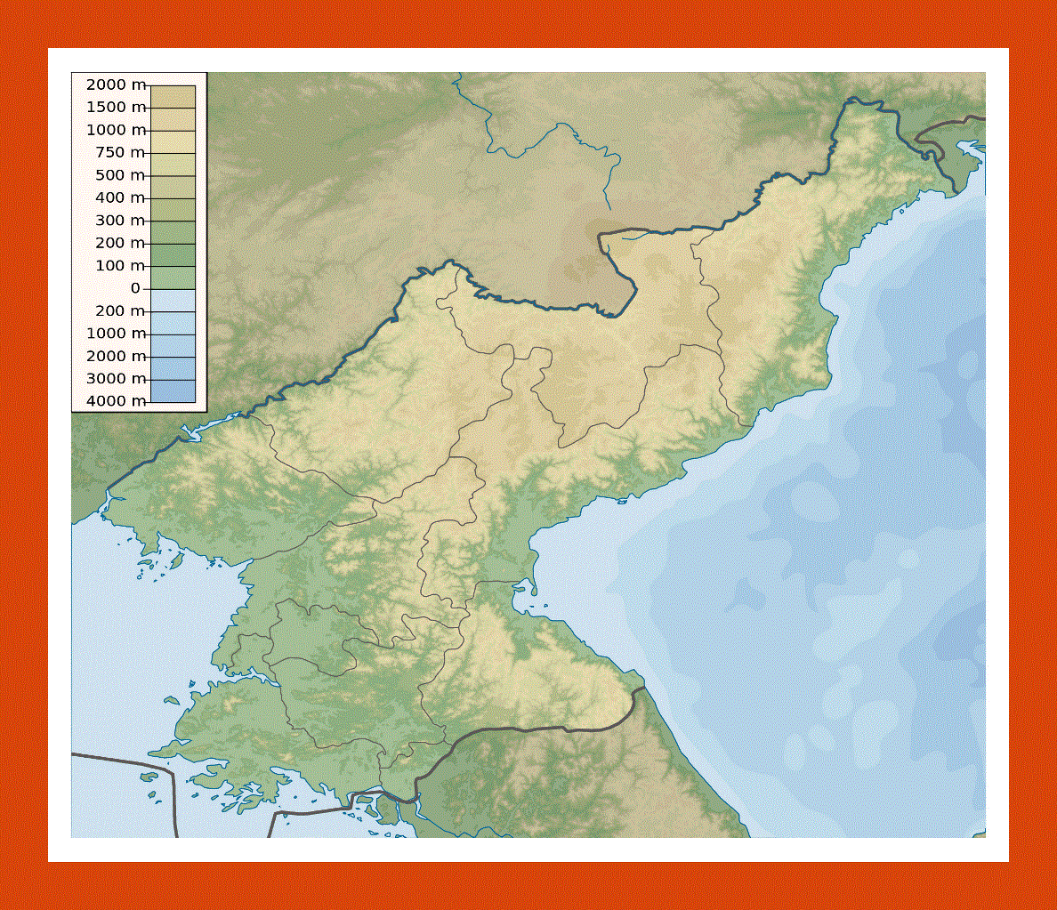 Physical map of North Korea