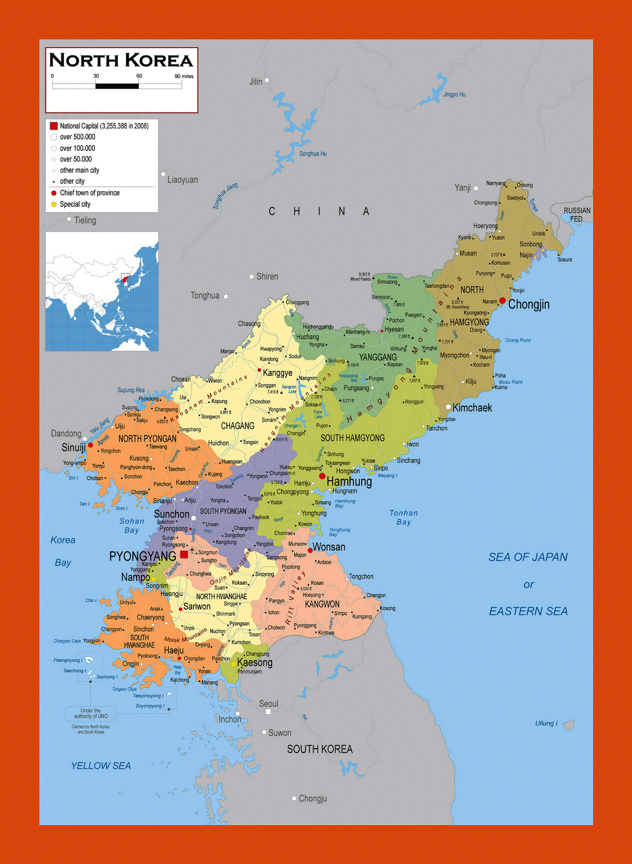 Political and administrative map of North Korea (DPRK)