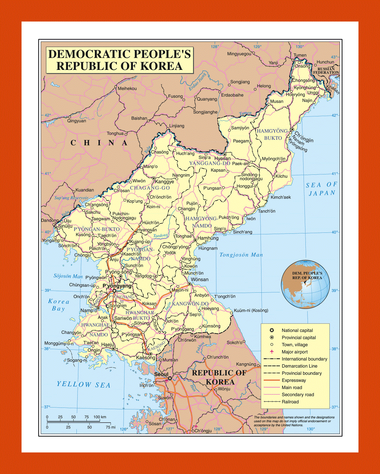 Political and administrative map of North korea (DPRK)