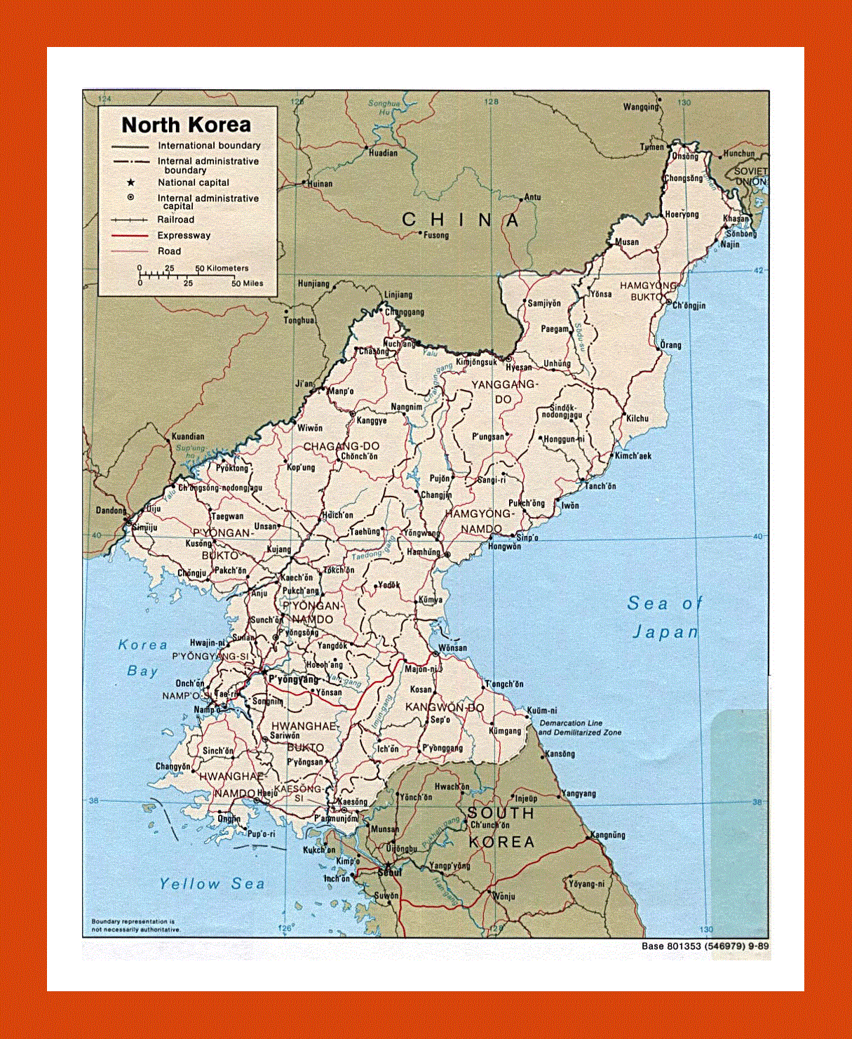 Political and administrative map of North Korea - 1989