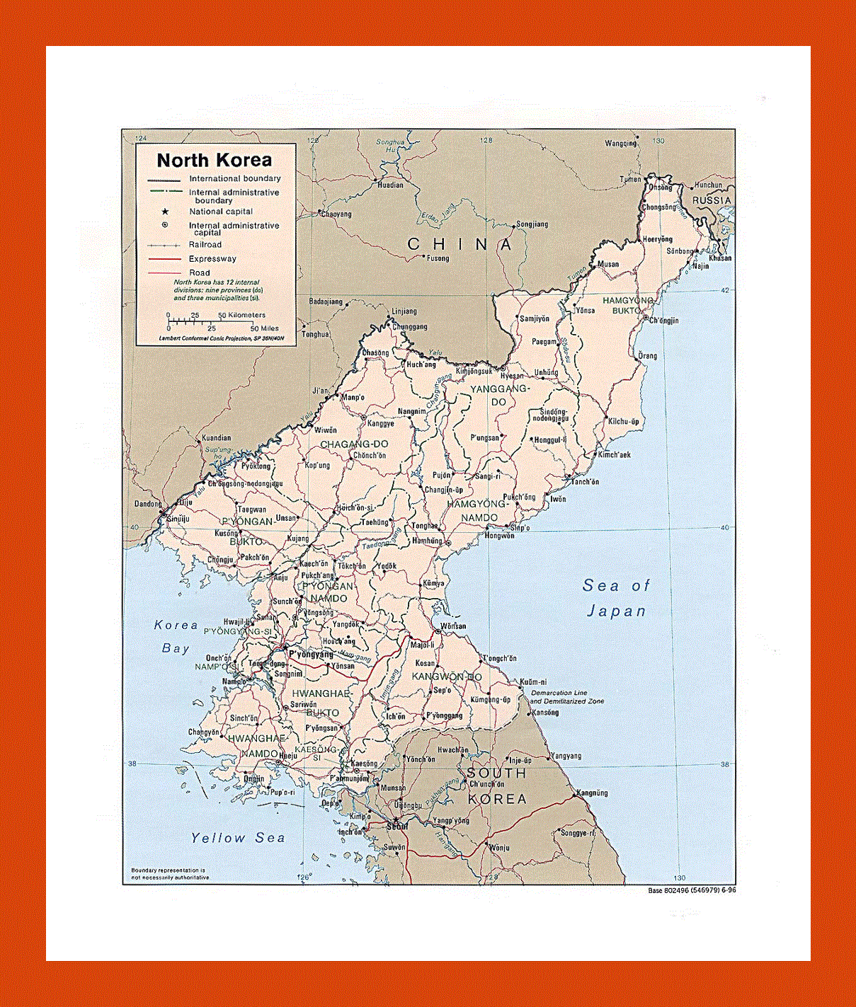 Political and administrative map of North Korea - 1996