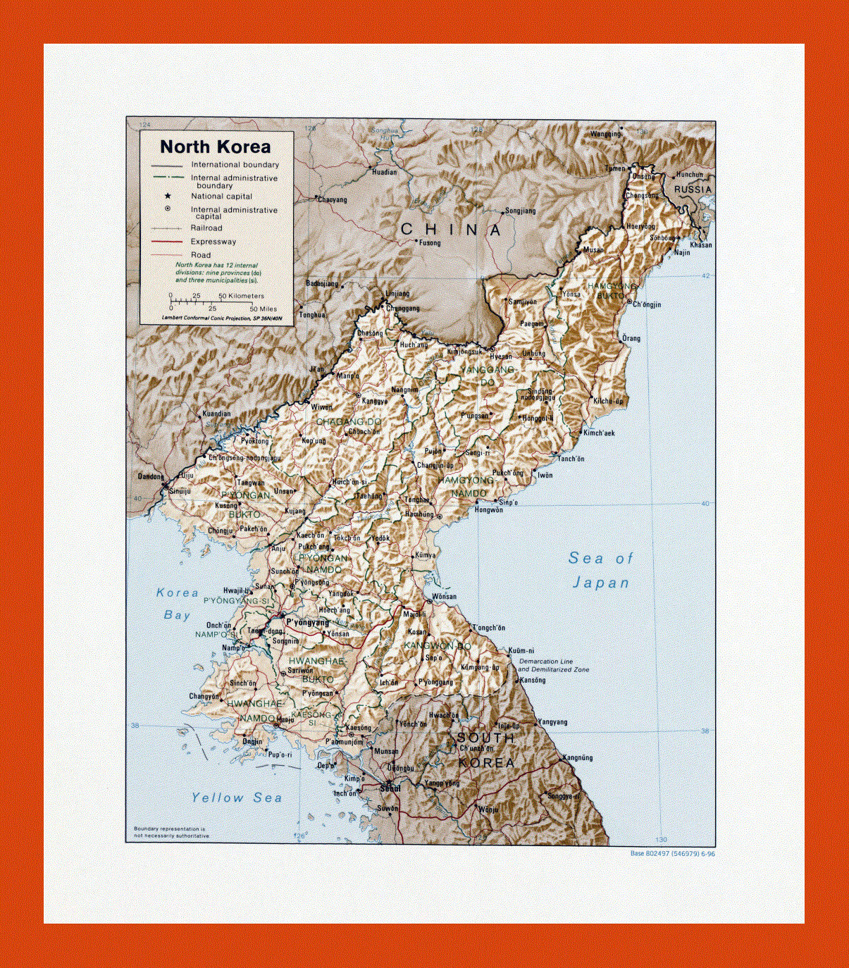 Political and administrative map of North Korea - 1996